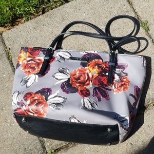 Red grey black orange floral nine West purse